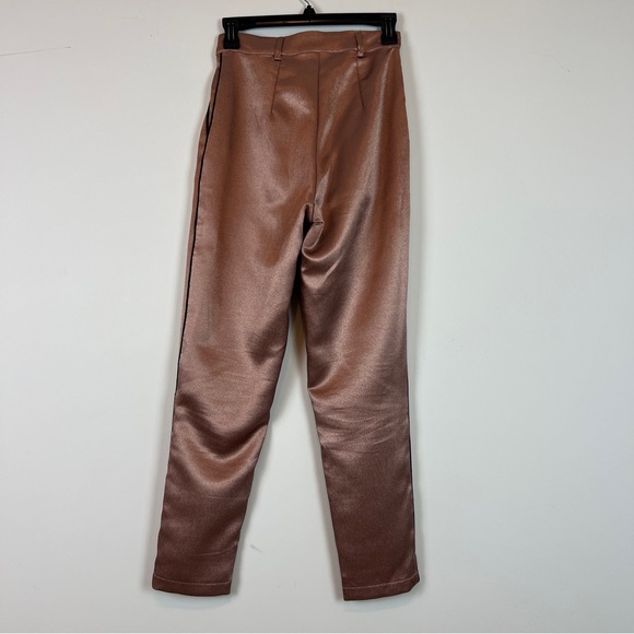 ASOS Little Mistress Satin Blazer Cigarette Pants Contrast Black Piping Copper - Picture 16 of 16
